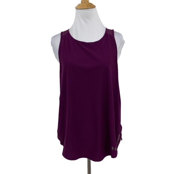 Under Armour Loose Mesh Back Tank Womens M Medium Burgundy Shirttail Low Sides - Picture 1 of 8
